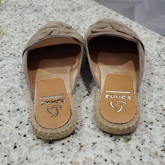 Anthropologie Kanna Taupe Beige Suede Dyna Ruffle Espadrille Mules, size 37 - Picture 3 of 5
